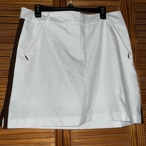 Izod XFG‎ Cool FX White Golf Skort Brown Trim with Zippered Pockets Size 14 - Picture 1 of 12